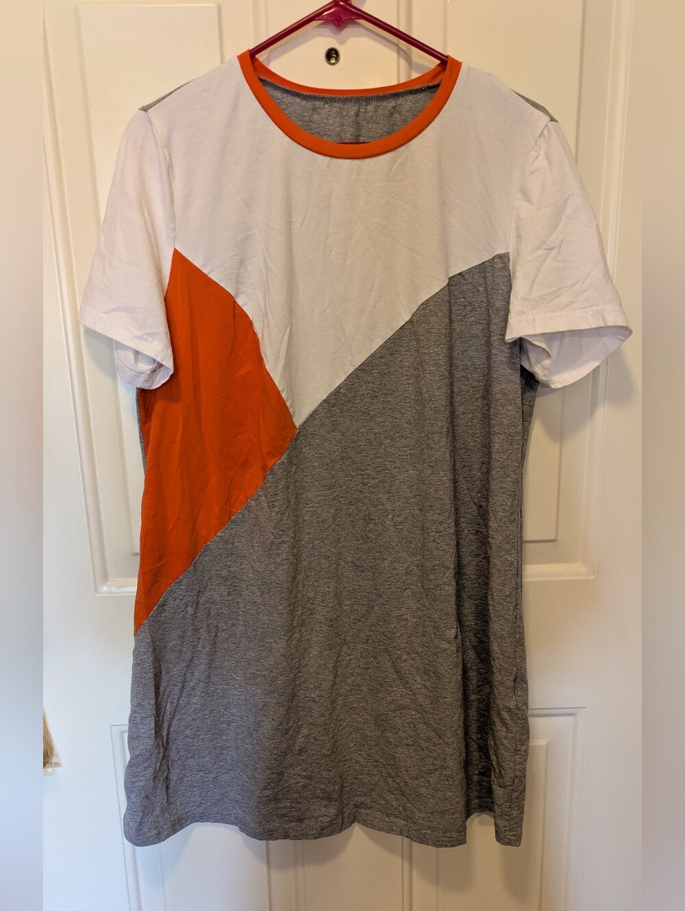 Colorblock Short-Sleeve T-Shirt Dress - Gray/White/Orange